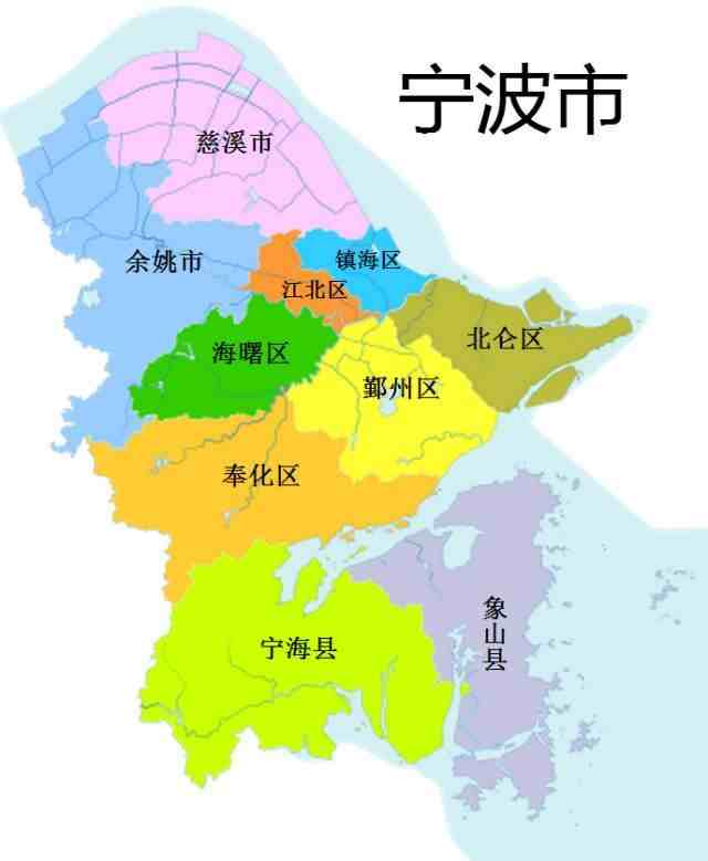 下面就是浙江省宁波市的行政区划地图.