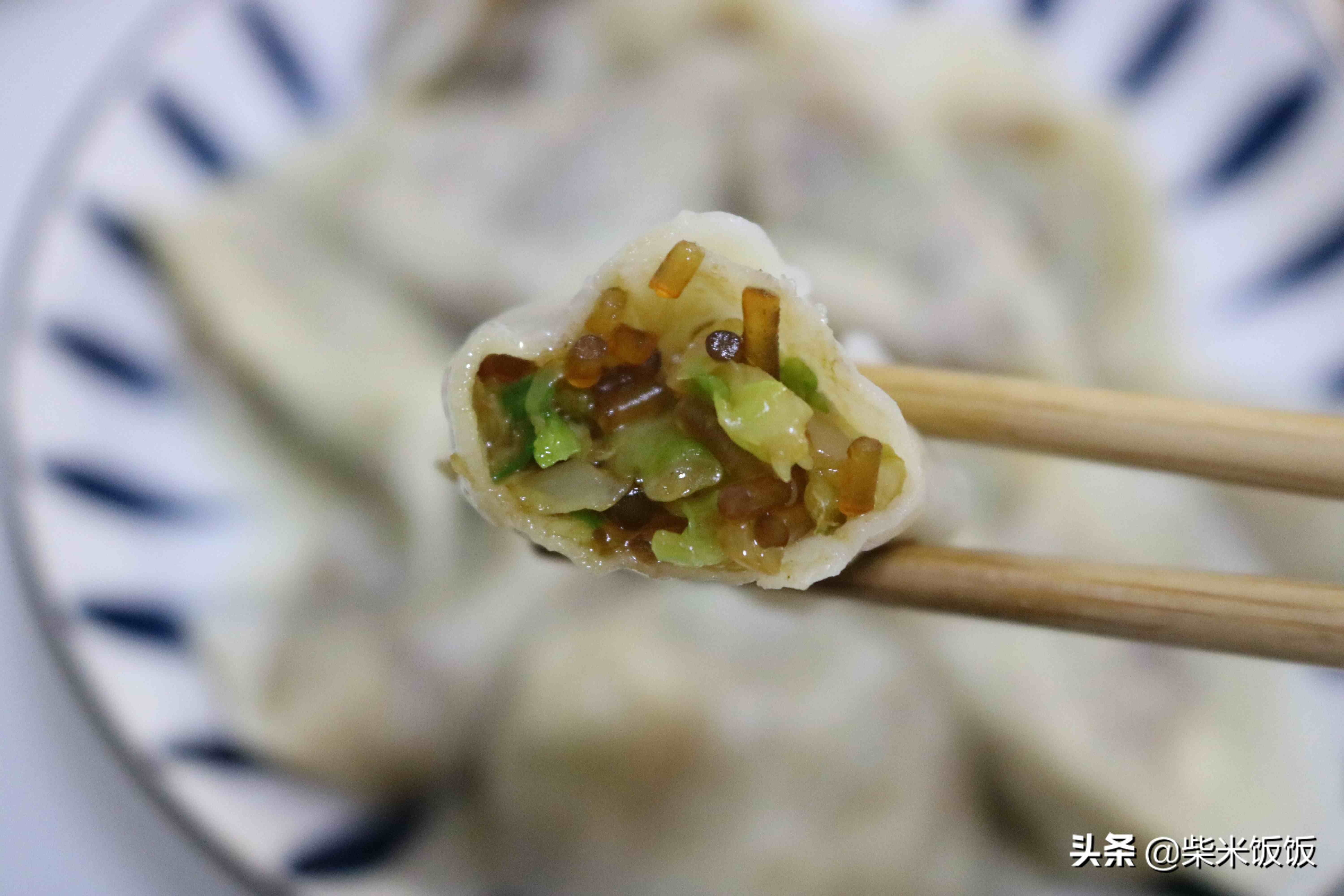 包菜粉条馅饺子,虽然是素馅的,但是味道极好.香香软软的,非常好吃.