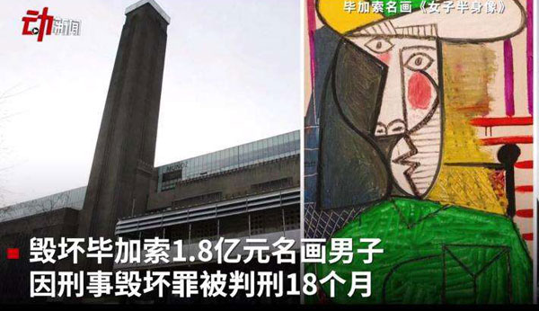 男子撕毕加索名画被判刑18个月