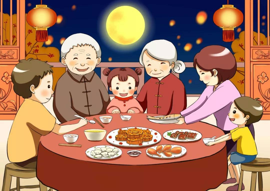 中秋节赏月的情景图片