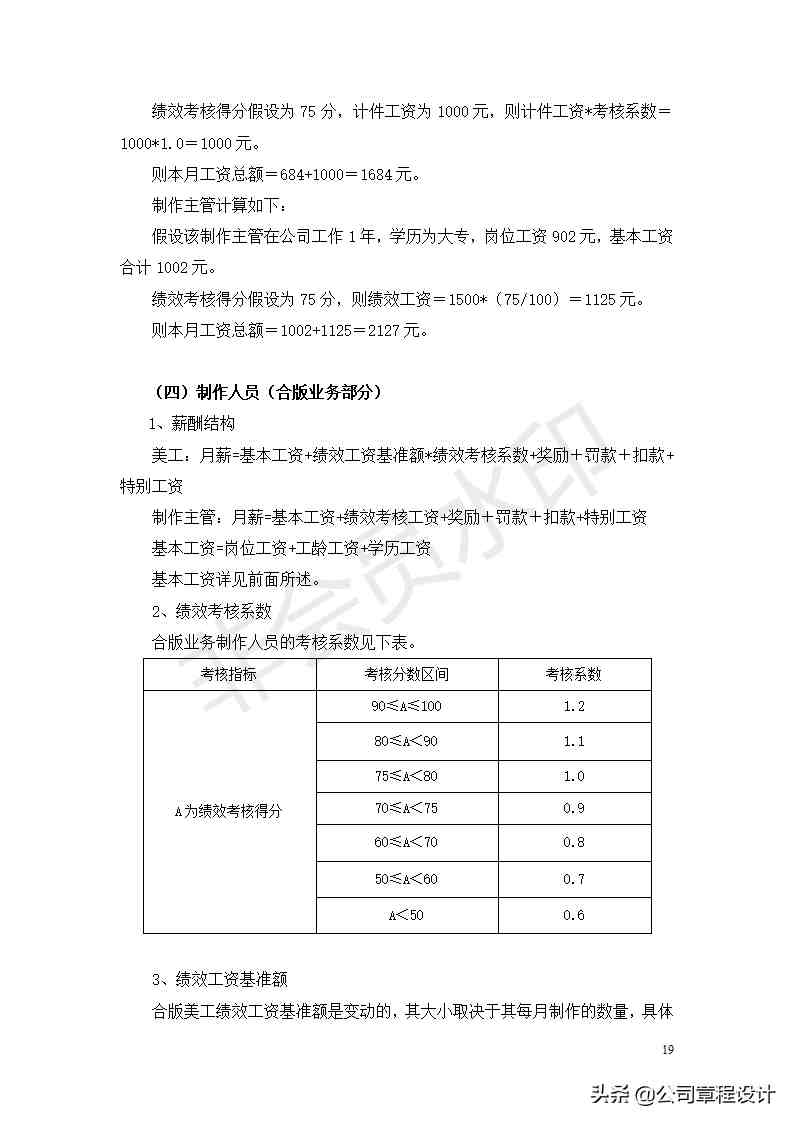 公司薪酬制度-非常全面（内含各权重参数及表格）