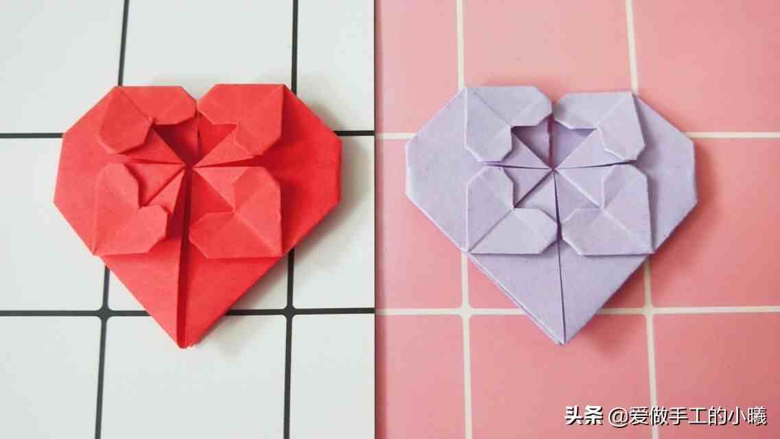 别致的爱心折纸教程，五颗爱心并存，简单又好看