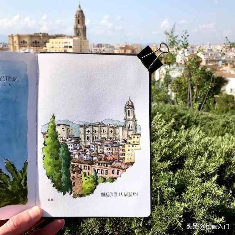 速写本上的钢笔淡彩欧洲风情建筑，用绘画记录旅行，捕捉精彩瞬间