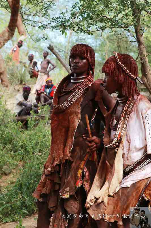 原始部落女穿兽皮用泥巴美容，脖子上的项圈代表着不同的身份地位