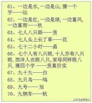 小学生字谜推荐 |100条有趣的汉字字谜