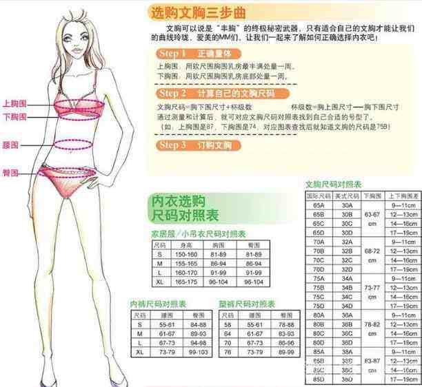 女人文胸内衣的尺寸ABCDEF是怎么确定的  文胸尺码对照表中国